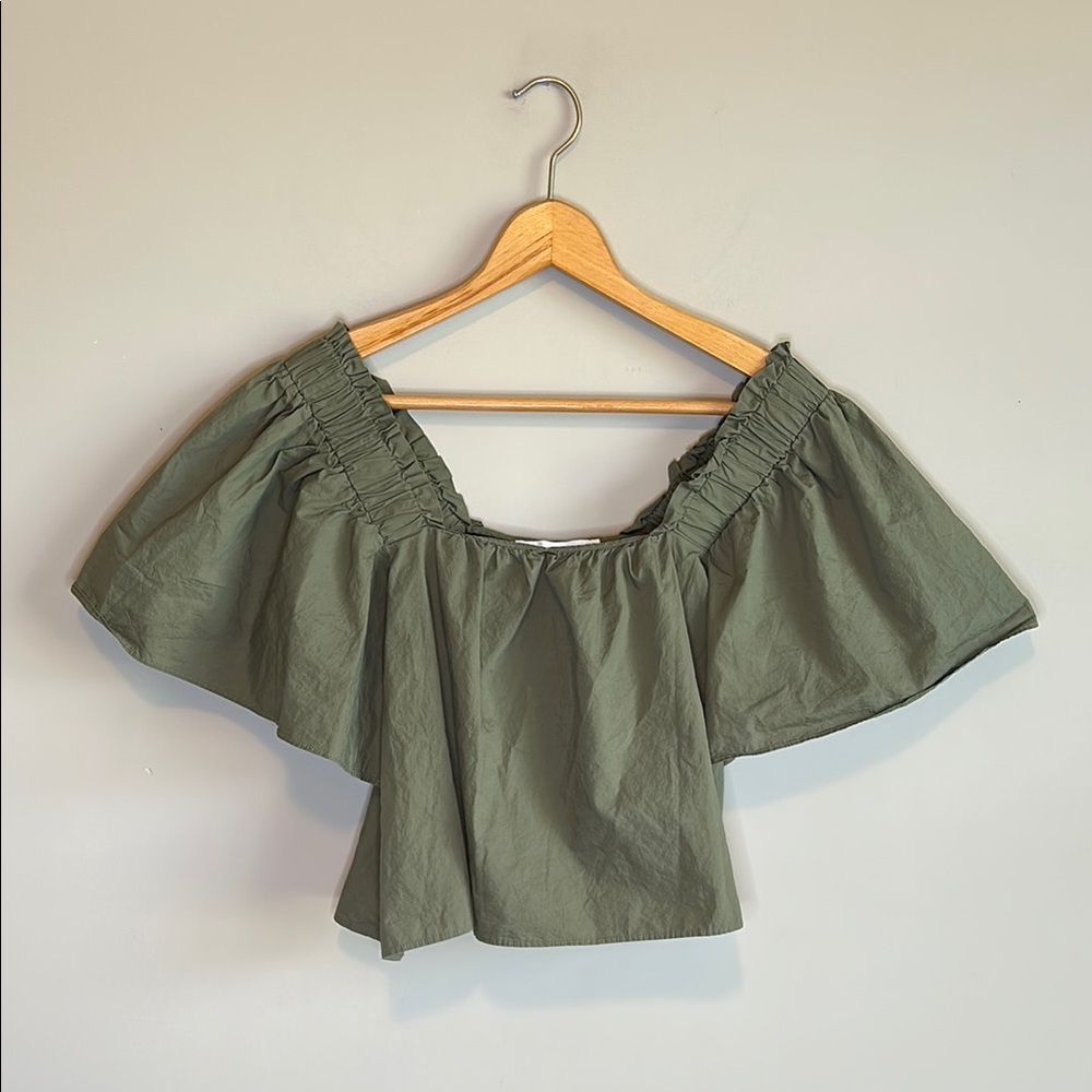 Karlie Olive Green Ruffled Off-Shoulder Flowy Blouse